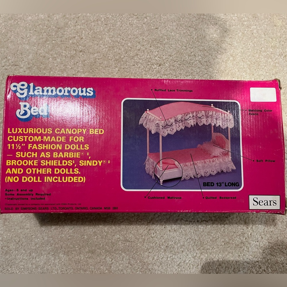 Vintage Sears Glamorous Barbie Doll Bed Pink with Lace